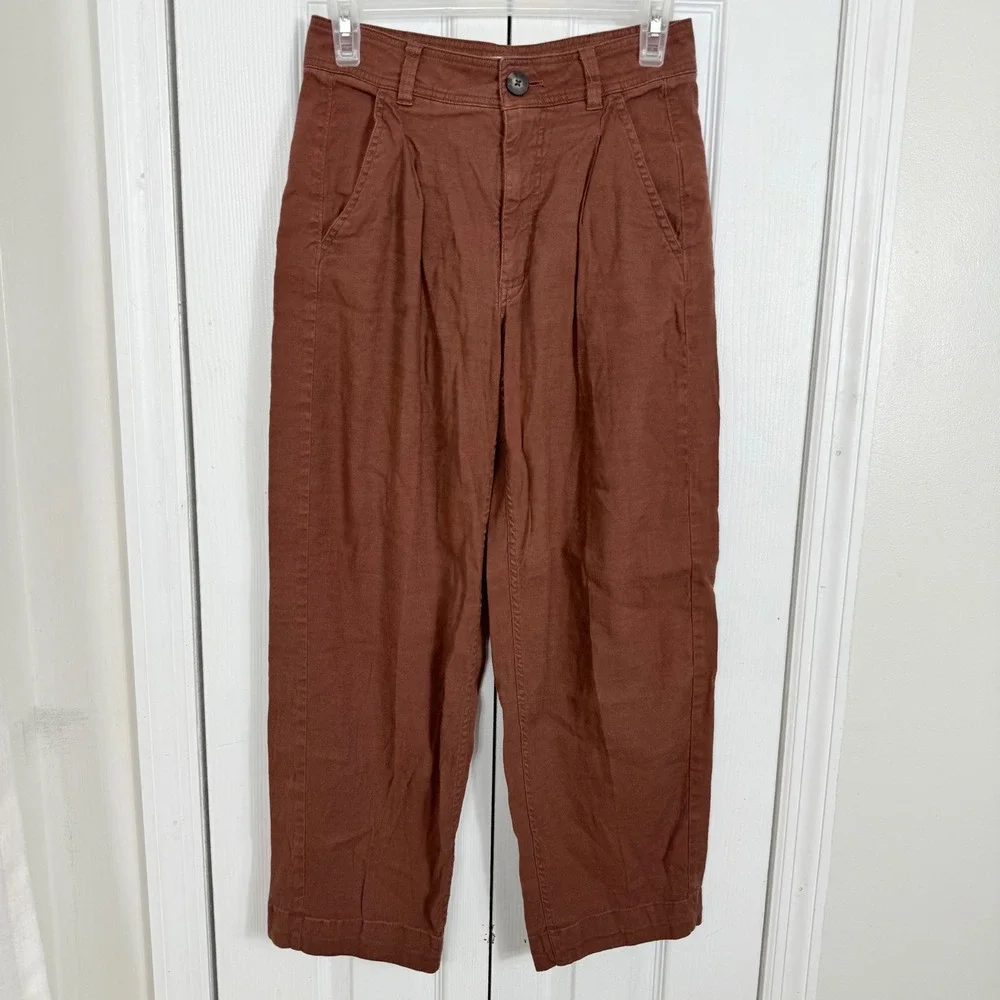 Everlane Put-Together Pleated Pant 00 Brown European Flax Linen Minimalist